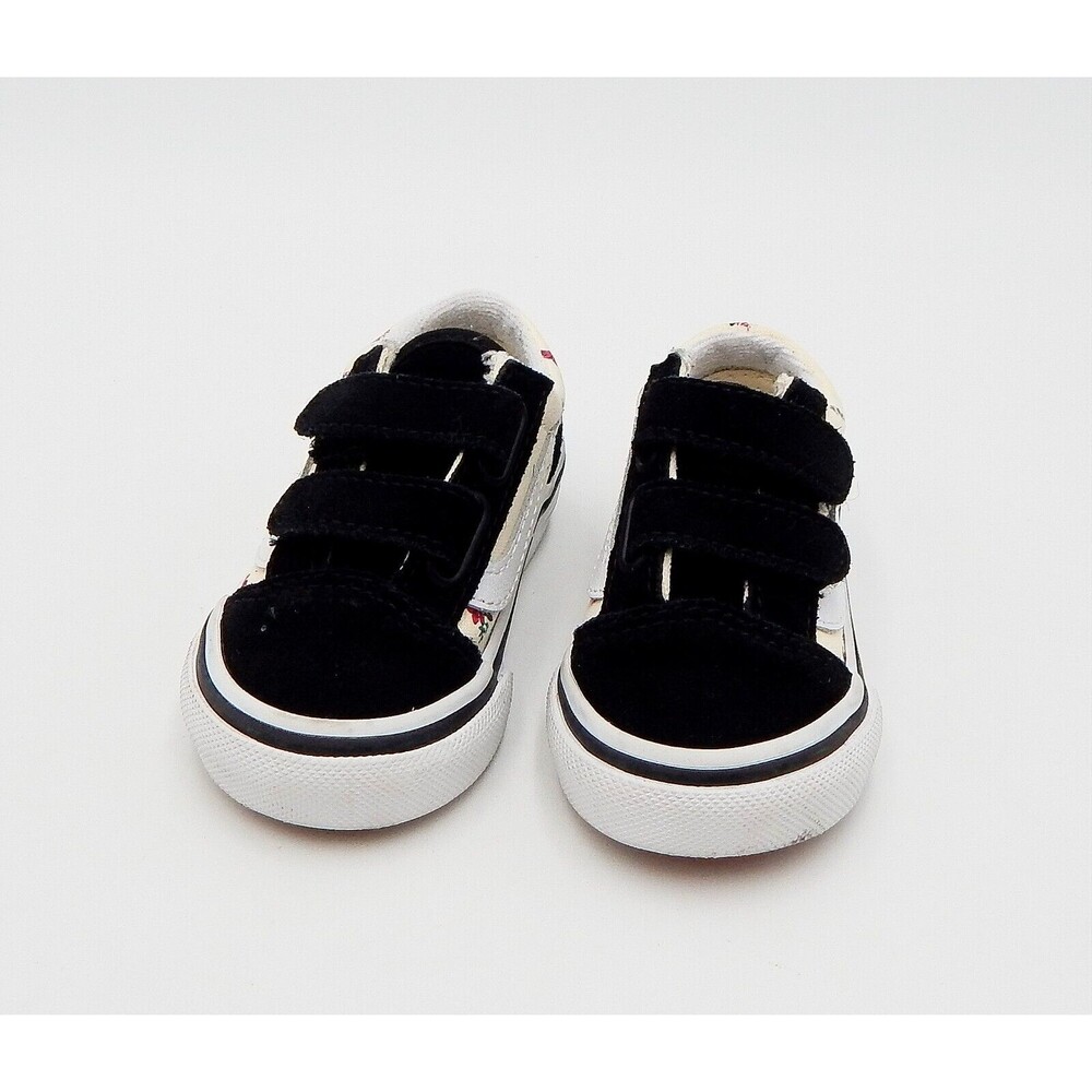 Vans Toddler Black Suede Floral Canvas Sneaker 4 Toddler Hook Loop Closure